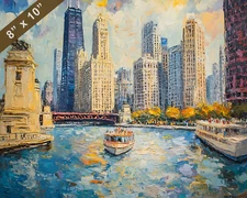 Chicago with waterfront oil painting 8x10 Print