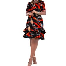 African Dresses Ankara Short Sleeve Dress Wax Print Knee Length Party Dresses