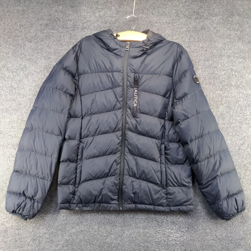 Chaqueta acolchada para mujer Nautica azul medio con capucha cremallera completa nailon Foto 2 de 4