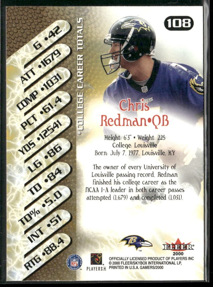 2000 Fleer Gamers #108 Chris Redman - Image 2 of 2