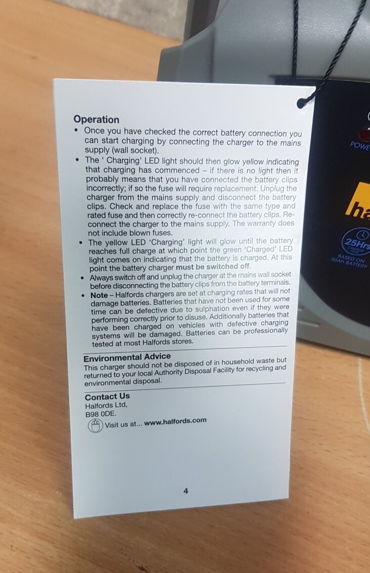 Genuine Halfords Car Battery Charger Up To 1.2L RCB104 eBay