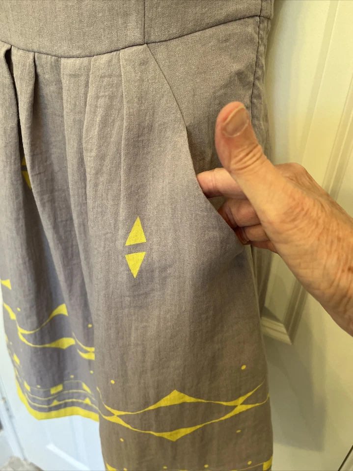 Esley Sz S подходит Расклешенный платье без рукавов хлопковая смесь серый желтый карманы собранными в Рюш - Изображение 3 из 4