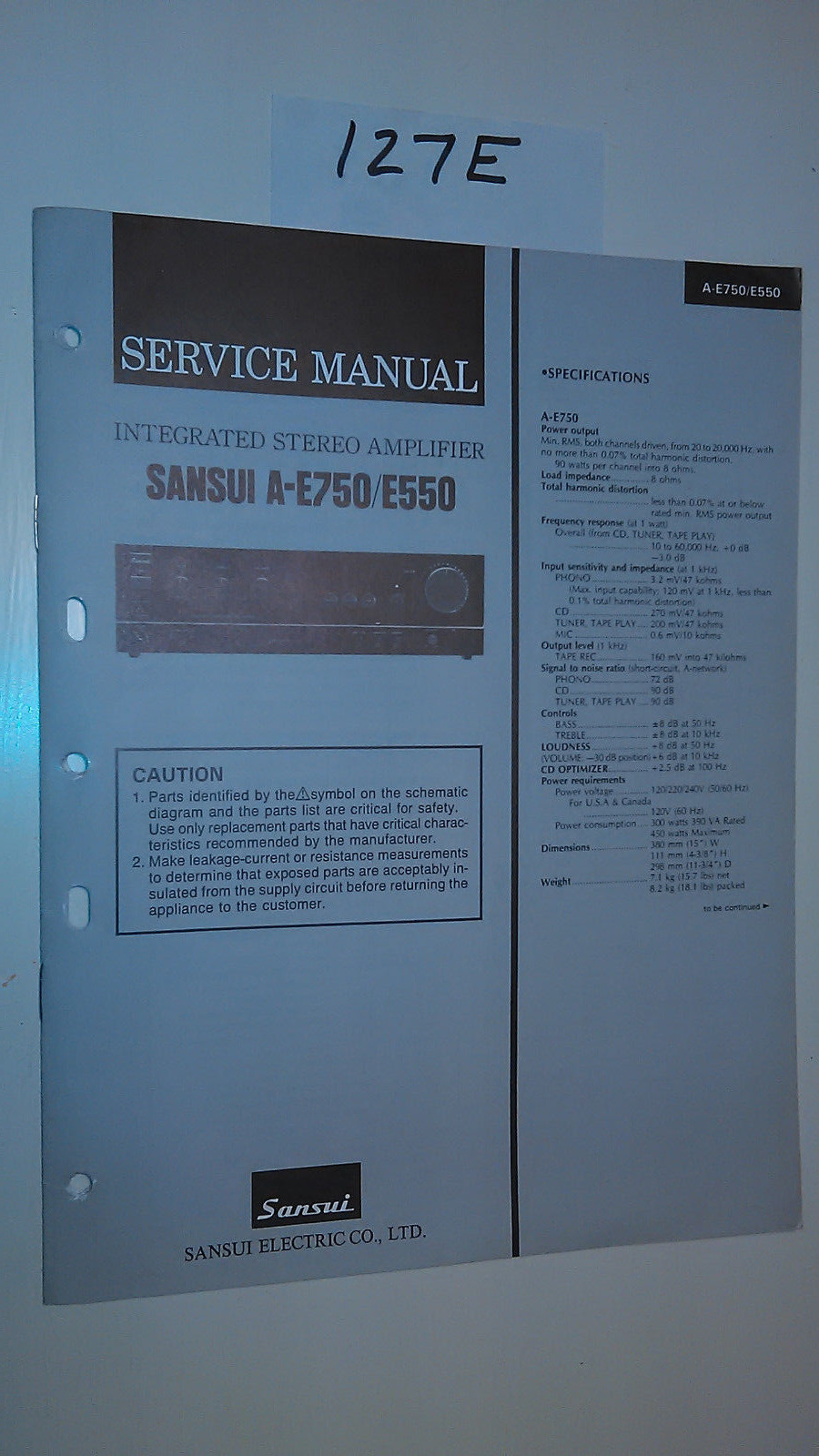 Sansui A-E750 E550 Original Service Manual for Stereo Amp Repair