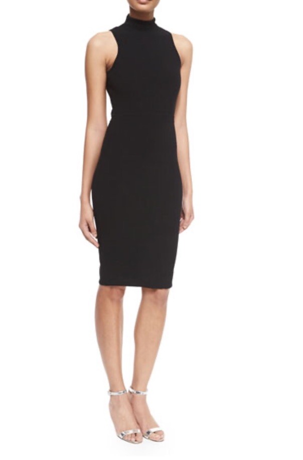 MILLy Bergdorf Black Stretch Bodycon Mock Turtleneck Cutaway Dress Size S Pencil