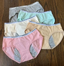Nalwort Teen Girls Leak-Proof Organic Underwear in Multicolor Period Panties L
