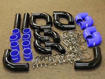 RDT 2.5'' UNIVERSAL 12PC BLACK ALUMINUM PIPING + BLUE COUPLERS EF EG EK DA DC2