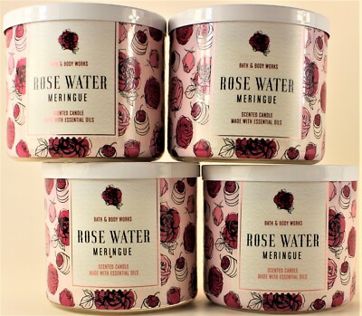 QTY 4 - Bath & Body Works ROSE WATER MERINGUE 3 Wick 14.5 Oz Scented Candle