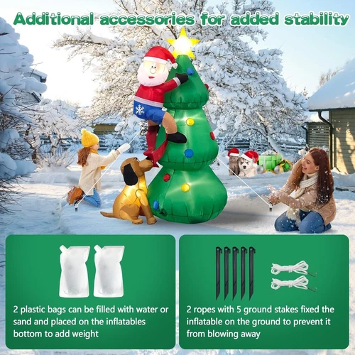 6 Fuß aufblasbarer beleuchteter Weihnachtsbaum mit niedlichem Weihnachtsmann und Hund Außendekoration - Bild 5 von 20