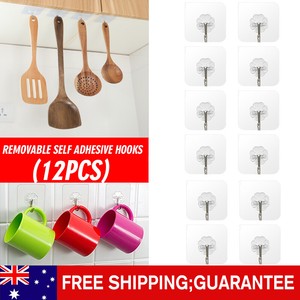 12pcs Strong Removable Self Adhesive Hooks Wall Door Plastic