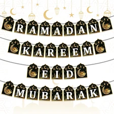 WATINC 4Pcs Ramadan Kareem Banner Eid Mubarak Decoration, Ramadan Hanging Banner