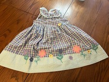 vtg girls 3T peter pan collar plaid checkered dress flowers