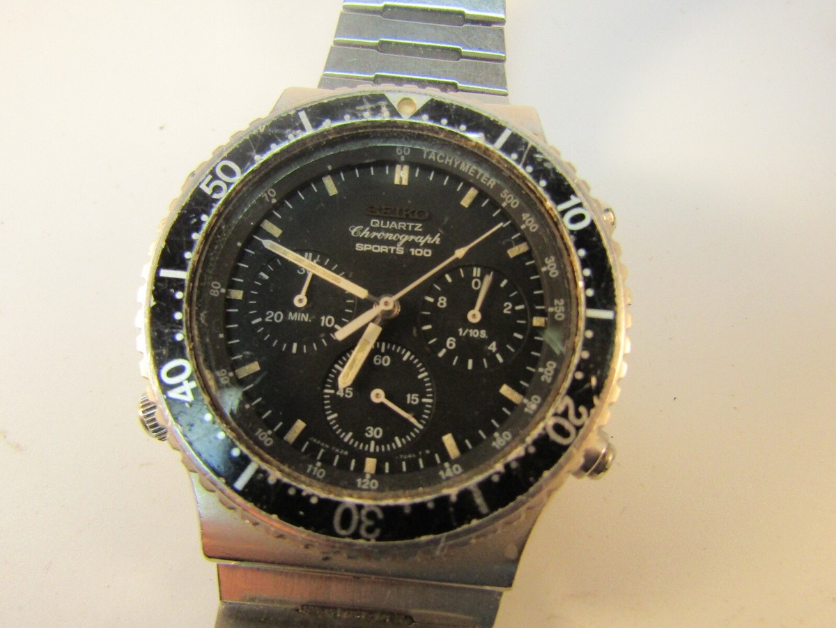 SEIKO SPORTS 100 7A28-7049 15 JEWEL CHRONOGRAPH VINTAGE NOV 1983