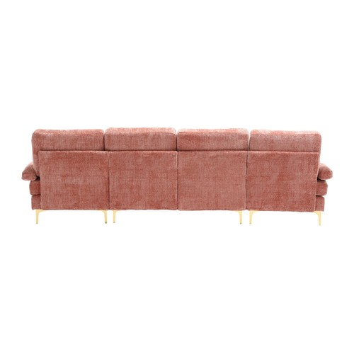 Modernes Großes Chenille U-Shape Sektionssofa mit Doppelten Liegesitzen, Rosa - Bild 21 von 22