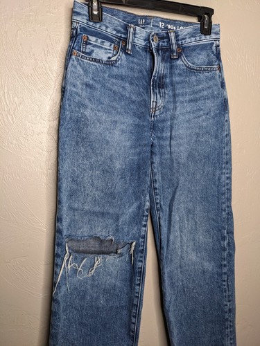 GAP Teen Boys 12 Medium Wash Destroyed Organic Cotton '90s Loose Jeans - Picture 2 of 6