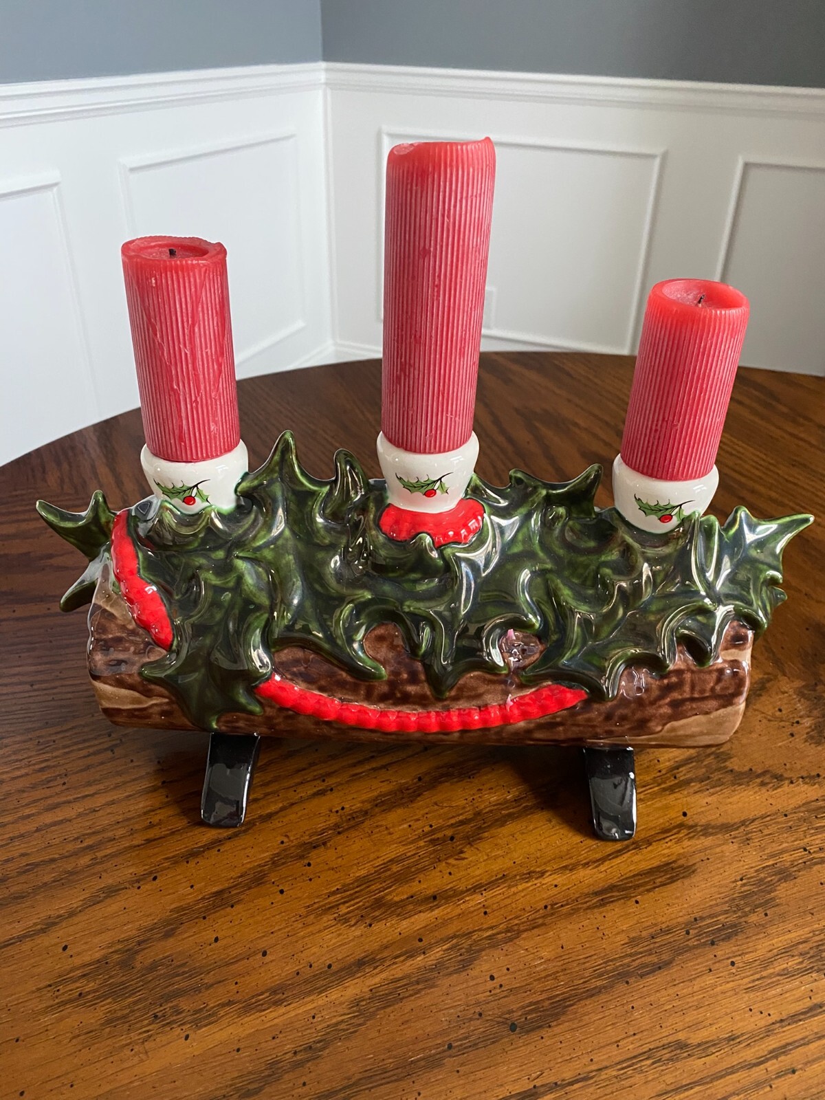 Hand-Painted Ceramic Christmas Yule Log Decoration