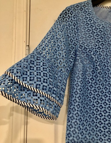 $125 Draper James Lattice Double Bell Sleeve Size 0 Pullover Blouse - Picture 5 of 11