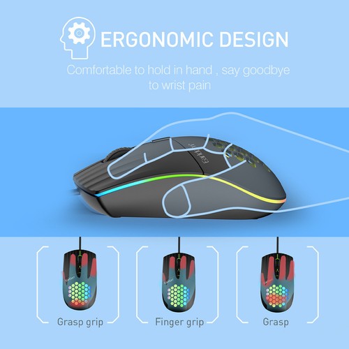RGB Glowing Lights Type-C Wired Gaming Mouse For PC MacBook Laptop 1600 DPI - Picture 5 of 8