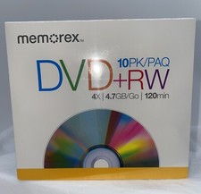 New Memorex Rewritable DVD + RW 10 Pack 4x 4.7GB 120min Disc’s jewel cases Disks