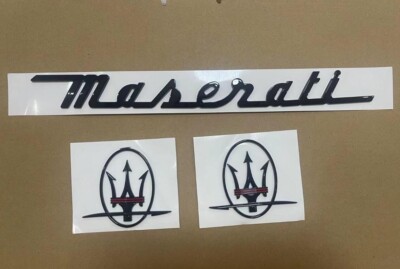 3PC Gloss Black Emblem For Maserati RH+LH Side Trunk Badges Nameplate