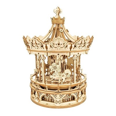 Robotime 3D Holzpuzzle 336 Teile drehbar zum Selbermachen romantisches Karussell Spiel Geschenk für C
