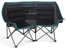 Double Camping Chair with Cooler, 2 Person Folding Oversized Loveseat Camp Ch...