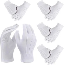 5 Pairs White Dress Gloves for Men, Formal Parade Usher Gloves for Events, Unifo