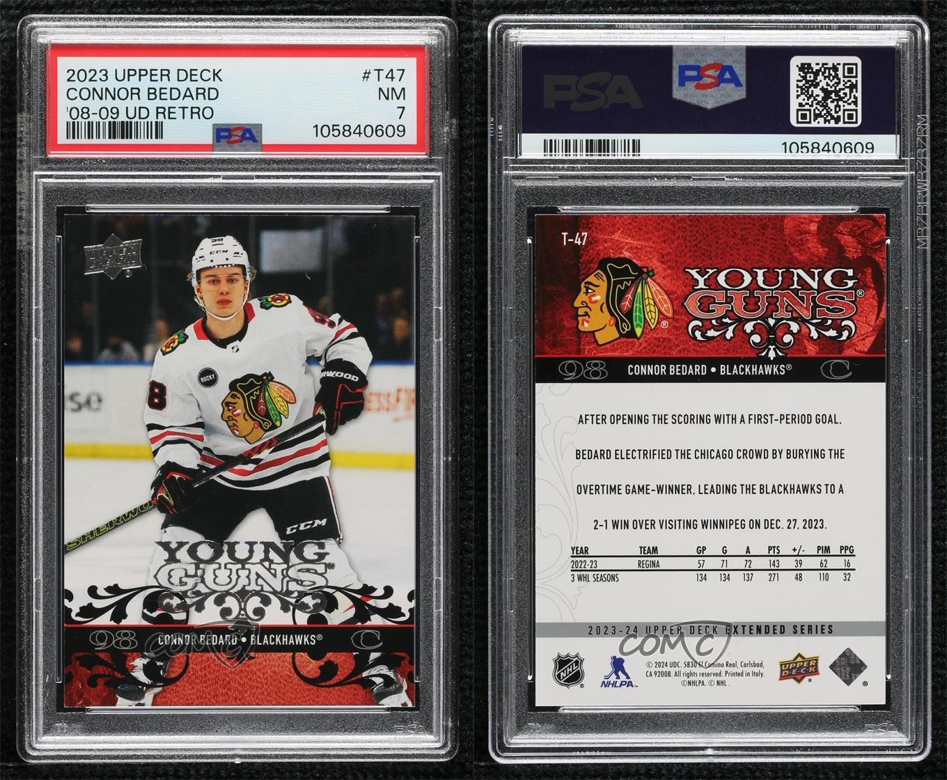 2023 Extended Series 2008-09 Upper Deck Retro Connor Bedard PSA 7 Rookie RC 09br view 3
