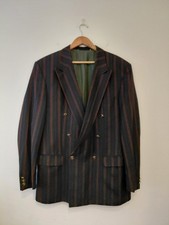 VINTAGE ENGLISH ROWING BOATING BLAZER 44 STRIPED JACKET NAVY BLUE  DOUBLE Brit