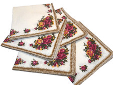 Old Country Roses 5x Napkins / Serviettes 40cm Irish Linen Vintage Unused RARE
