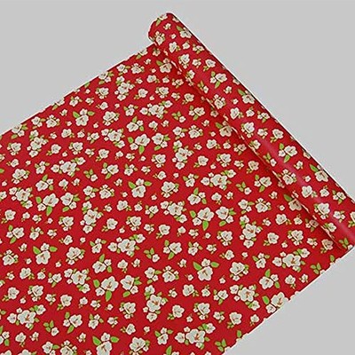  Vintage Red Shelving Paper Peel & Stick Floral Shelf Liner Countertop Drawer 