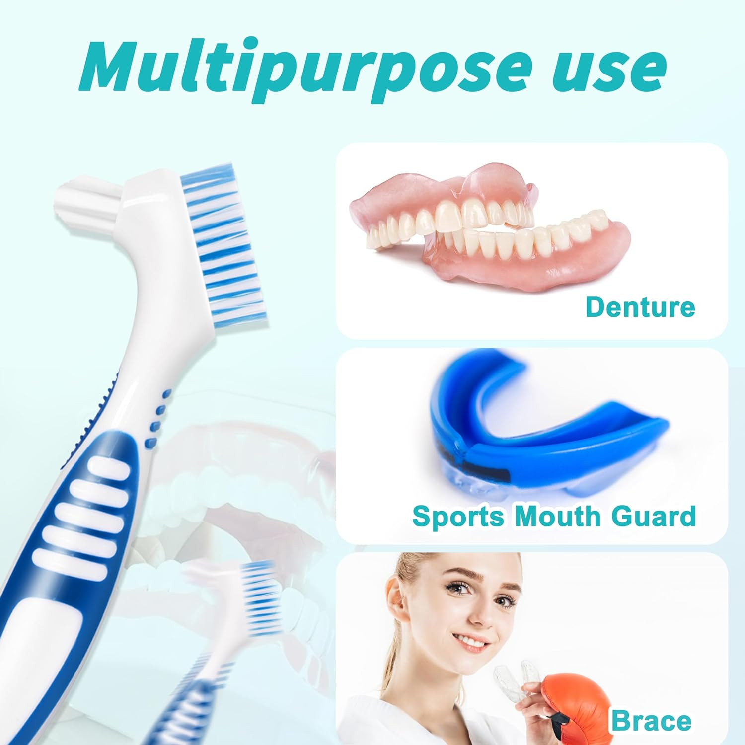 6 Pcs Denture Brush Set for False Teeth with Double-Sided Design, 4 Colors