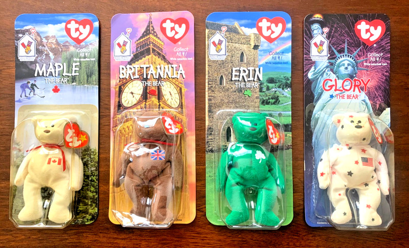 TY McDonalds Beanie Baby BRITANNIA GLORY MAPLE ERIN The Bear 1999 FULL SET OF 4