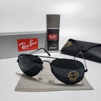 US Glass Gray Lens 58-14mm Ray-Ban RB3025 Aviator Pilot Sunglasses Black Frame
