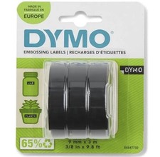 DYMO Authentic Embossing Label Tape | 9 mm x 3 m rolls | White Print on Black 
