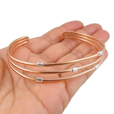 Kupfer Armband mit 925 Sterling Silber Akzenten massiv Damen Dreifach Band Manschette