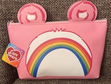 Care Bears Cheer Bear Large Cosmetic Bag Pink With Ears  Rainbow on Front NEW