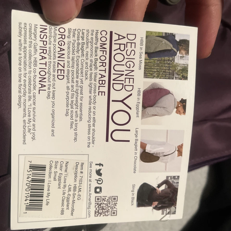 AmeriBag Bolsa Espalda Saludable Love My Life Microfibra Pequeña Berenjena  Foto 2 de 4