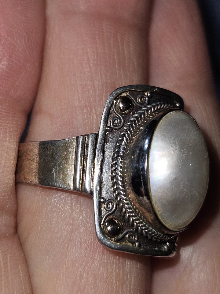 Anillo Mabe Perla Plata de Ley 925 Bali con Acento Oro 18k Talla 12 Unisex Foto 3 de 4