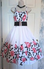 Floral Retro'50s style full flare dress & pinup belt   occasion weddings sz 16