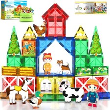 Magnetic Tiles Farm Animals Toys for 3 Year Old Toddler 44-Piece Magnetic Block