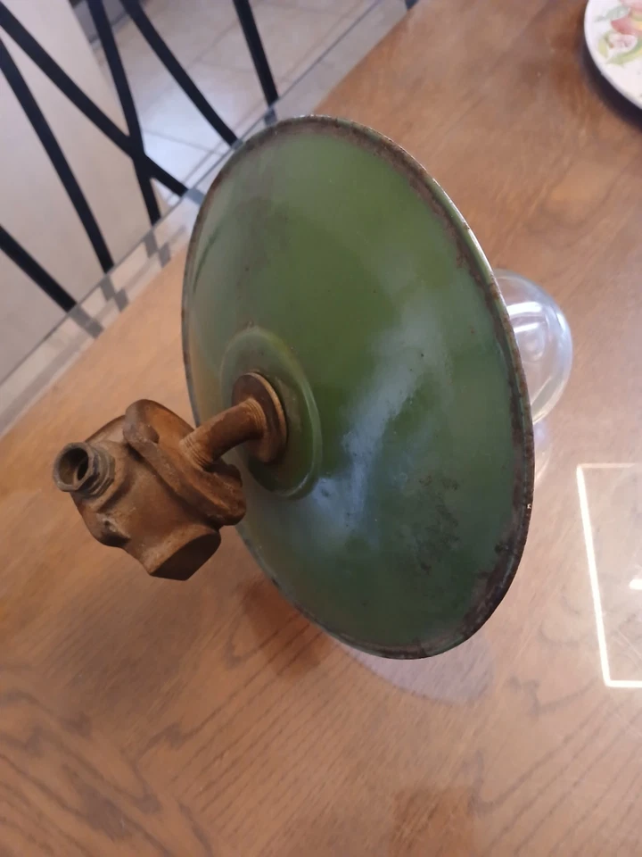 Ancienne Authentique Lampe Cour de Ferme Émaillée Déco Loft  Début XXème - Photo 3/4