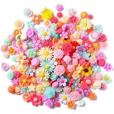 100PCS Flatback Resin Flower Charms Cabochons Embellishment Mixed Colors Dais...