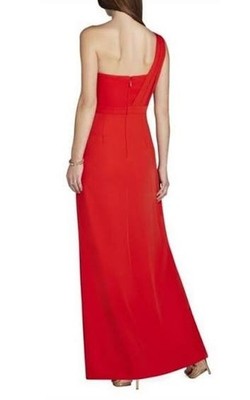 BCBGMAXAZRIA Red Kristine One-Shoulder Hi-Slit Peplum Pleated Maxi 