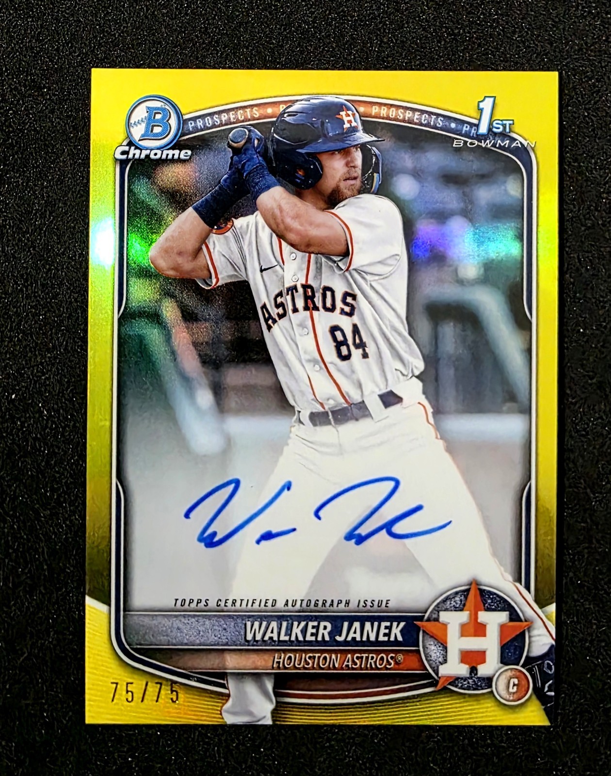 Walker Janek 2025 Bowman Chrome 1st Prospect Yellow Refractor Auto 75/75 Astros