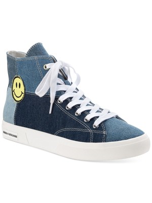 SUN STONE Mens Blue Patchwork Mesa Round Toe Platform Lace-Up Sneakers 7 M