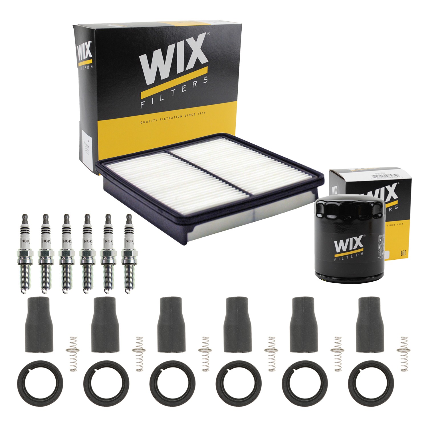 Wix Tune Up Kit NGK 6 Spark Plugs  Coil Boots Kit For Azera Santa Fe Sorento V6
