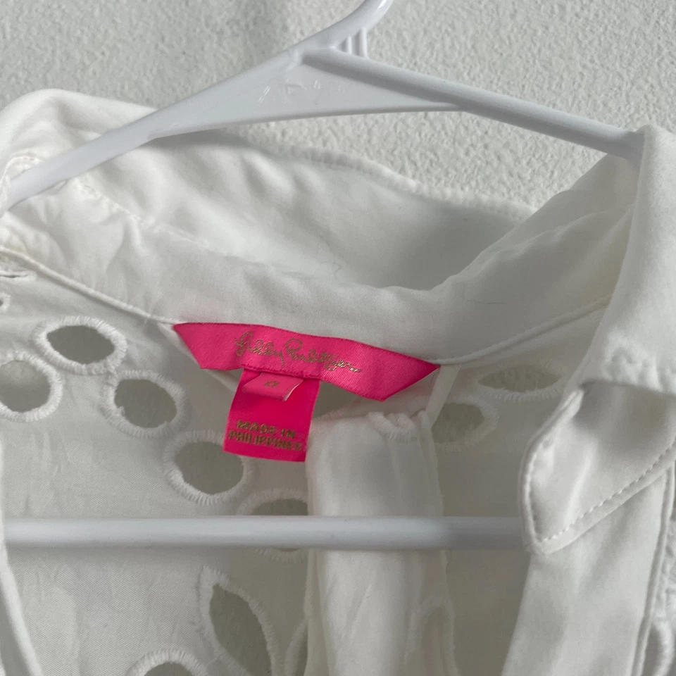 Vestido midi Lilly Pulitzer Amrita con ojales para mujer M en resort blanco con botones Soiree Foto 3 de 4