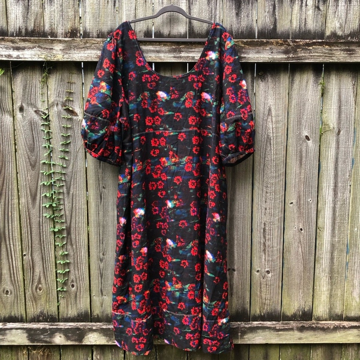 Rachel Comey x Target Red Floral Maxi Dress Size 28W Puff Sleeves | eBay