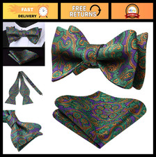 Men's Paisley Bow Tie  Pocket Square Set - Self Tie Formal Tuxedo Wedding Acces