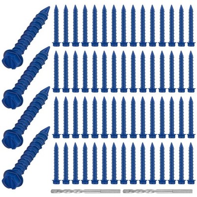200 Pack 1/4'' x 3-3/4'' Hex Head Concrete Screws with Drill Bits Blue